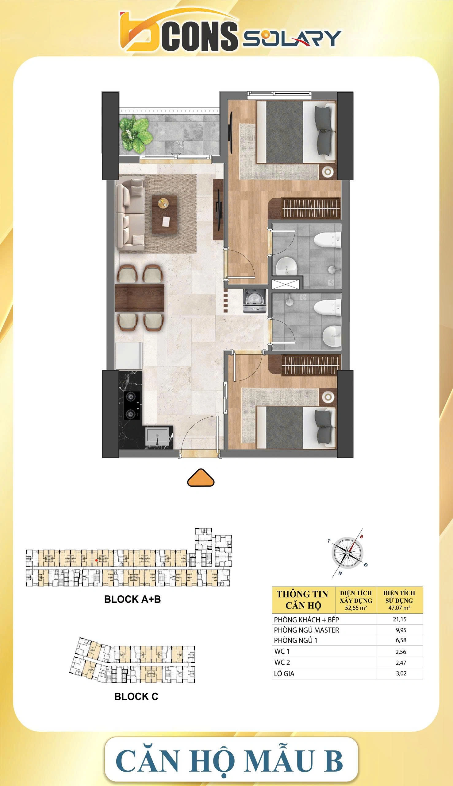 Bcons Solary 2PN 2WC 52,65m2